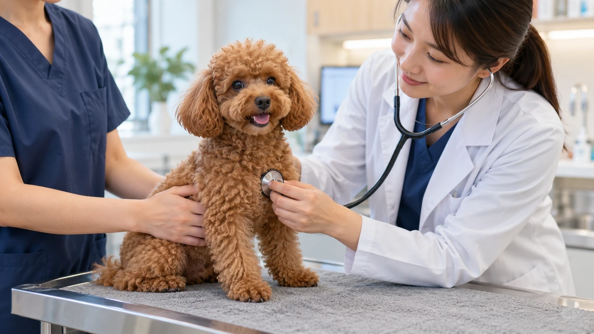 Toy poodle köpek — veteriner kontrolü ve aşı